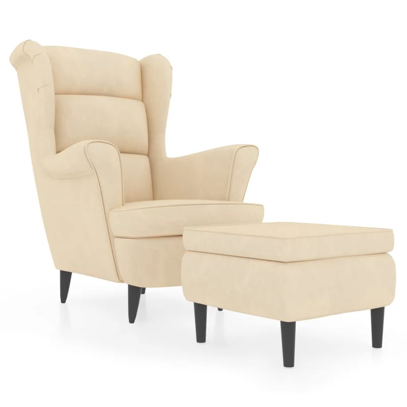 Fauteuil relax extra confort avec rebords latérals et repose-pieds en velours crème DEC028691