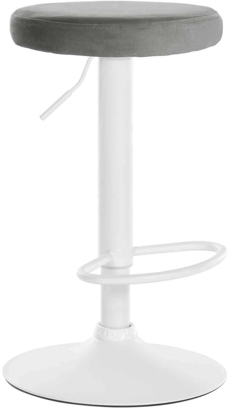 Tabouret de bar x1 design simple hauteur réglable revêtement en velours gris pieds en métal blanc 10_0005357