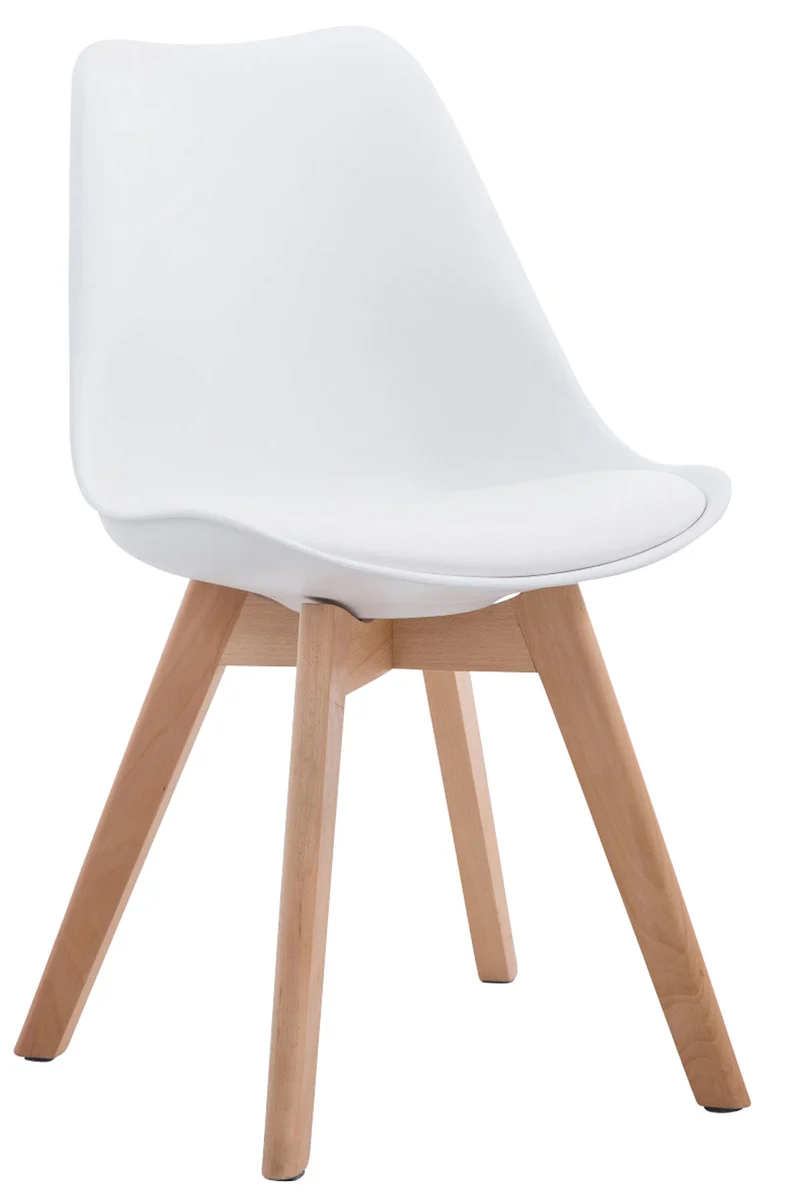 Chaise de salle à manger x1 design scandinave en PVC et plastique blanc et piètement à 4 pieds en bois clair 10_0003270