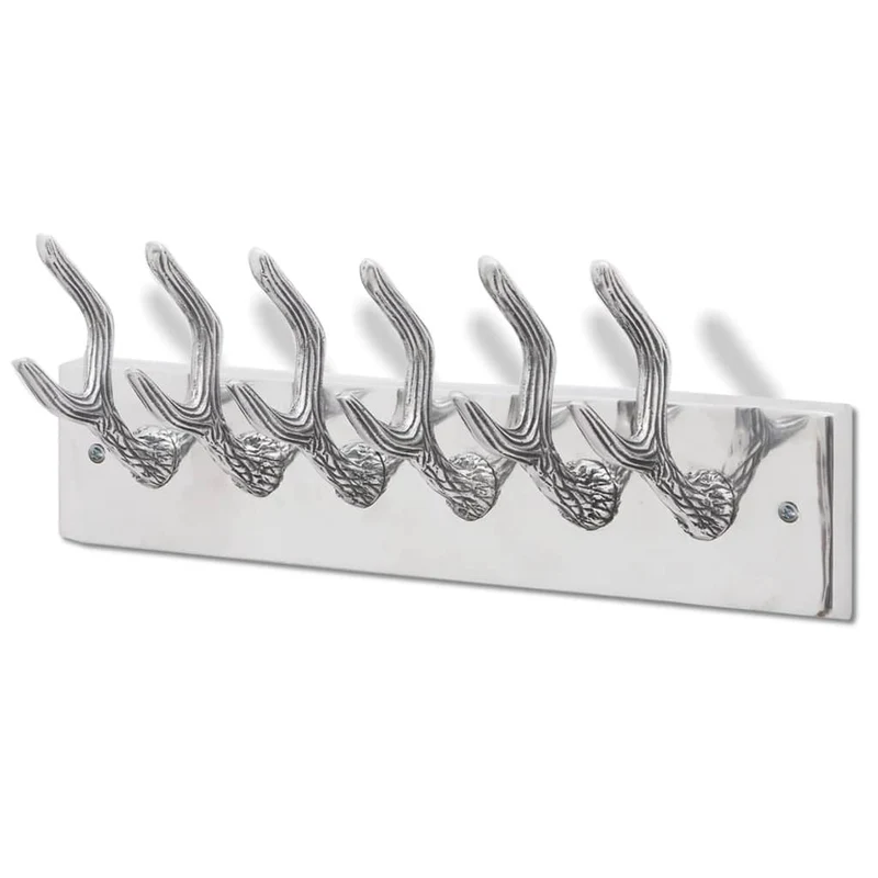 Porte-manteau mural en aluminium argent avec 6 crochets 49x9x18 cm DEC024184