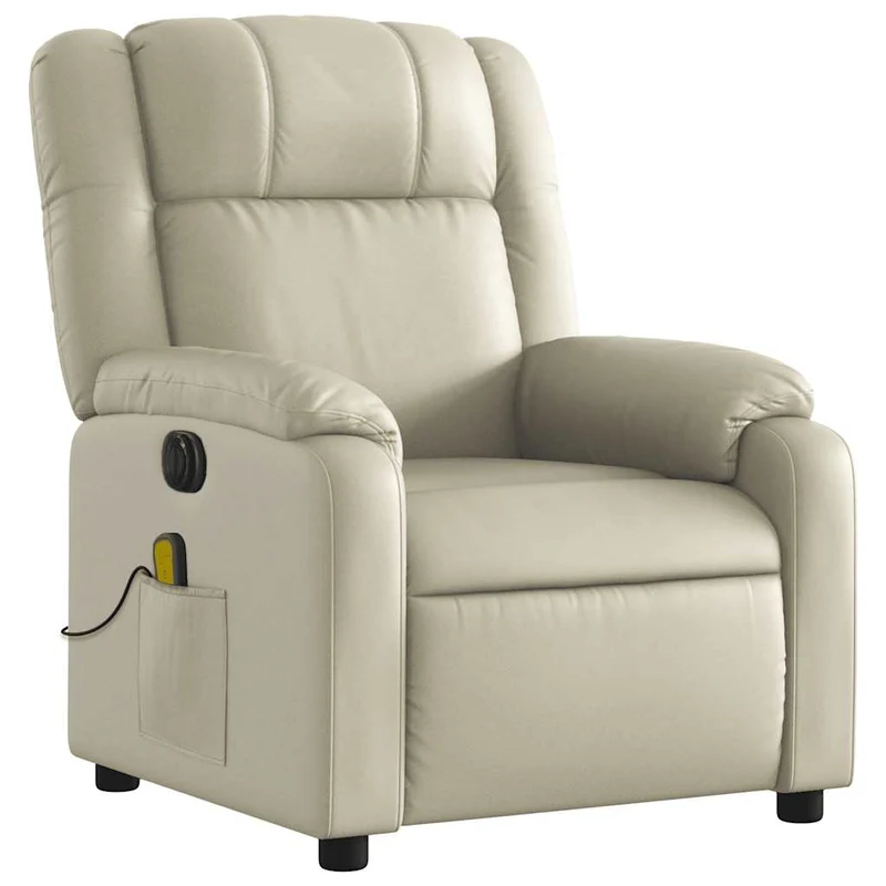 Fauteuil de relaxation TV fonction massage inclinable électrique 6 points de massage en PVC crème DEC027146