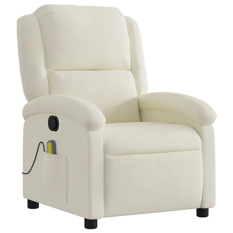 Fauteuil de relaxation TV fonction massage inclinable 6 points de massage en velours crème DEC026897