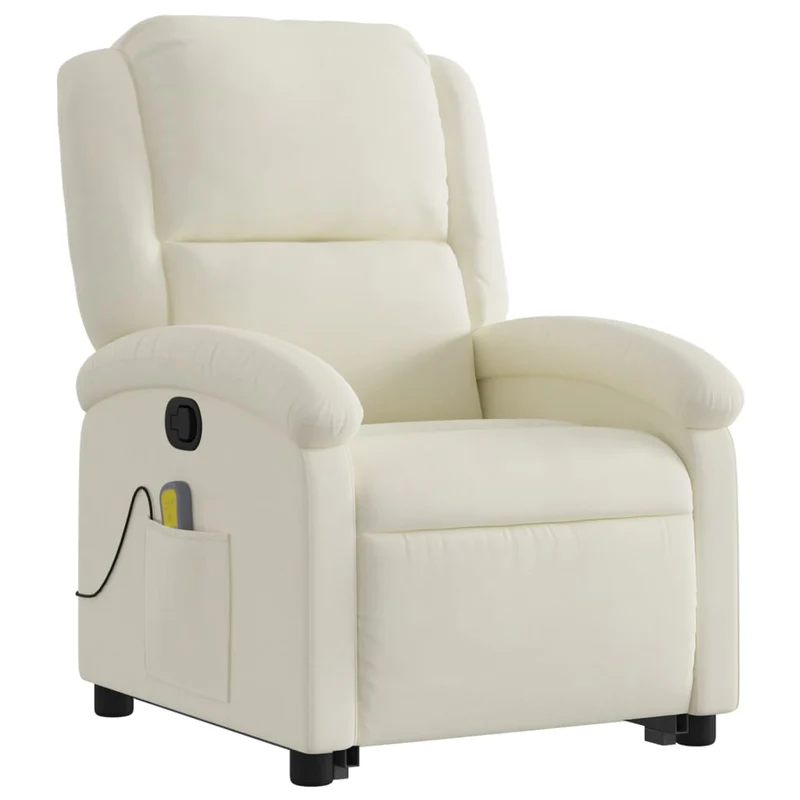 Fauteuil de relaxation TV fonction massage inclinable levage électrique en velours crème DEC026898