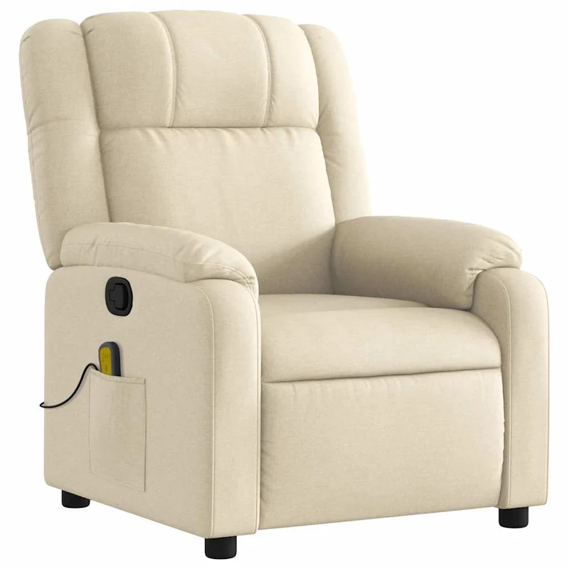 Fauteuil de relaxation TV fonction massage inclinable 6 points de massage en tissu crème DEC026891