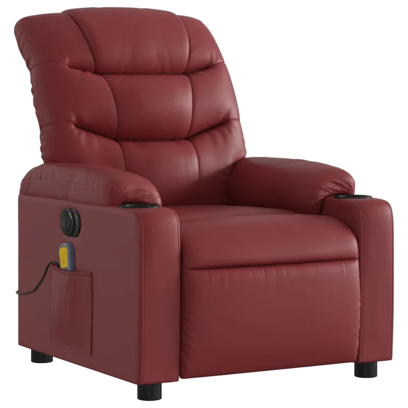 Fauteuil de relaxation TV fonction massage inclinable électrique 6 points de massage en PVC rouge bordeaux DEC027244