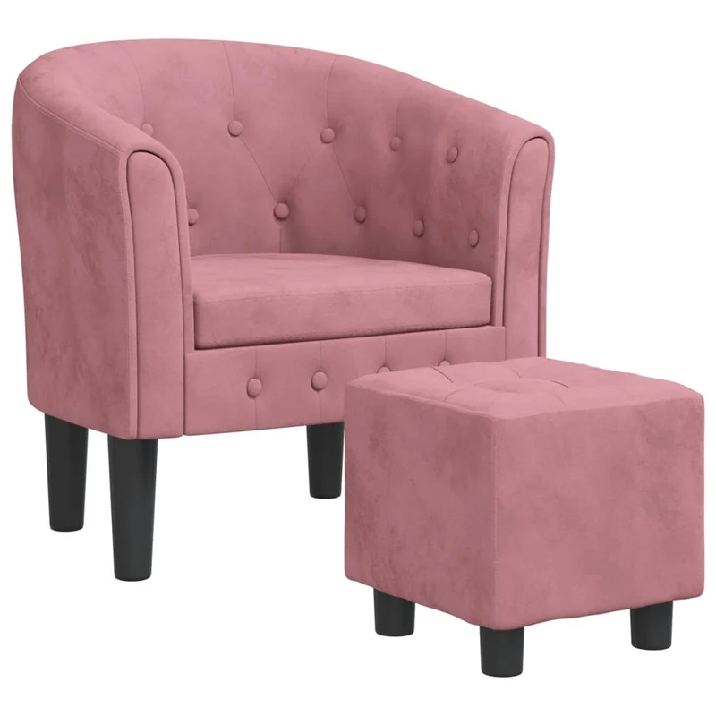 Fauteuil lounge design moderne avec repose-pieds dossier arrondi en velours rose DEC026842