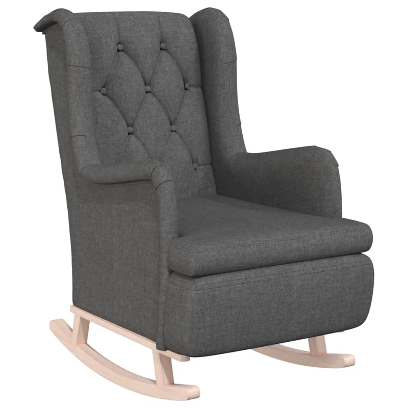 Fauteuil lounge design moderne avec pieds à bascule en bois d'hévéa en tissu gris foncé DEC026827