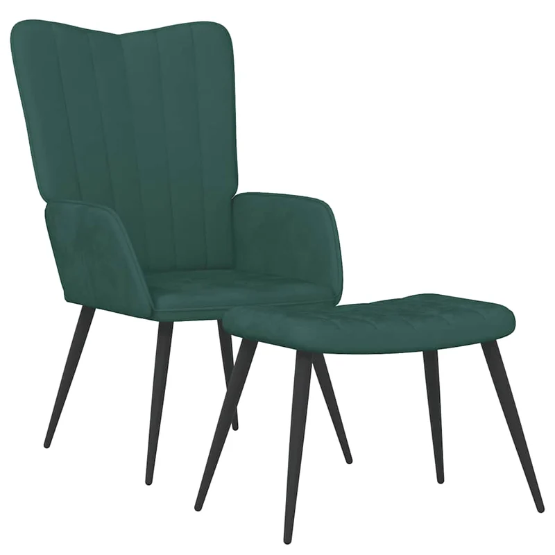 Chaise de canapé design moderne avec repose-pieds en velours vert foncé DEC026631
