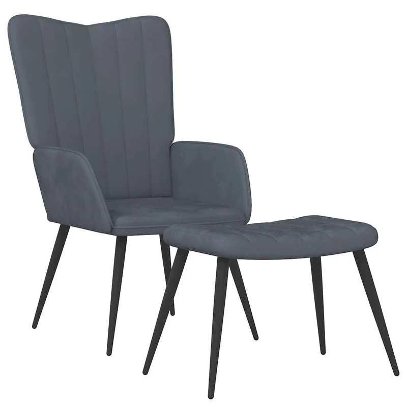 Fauteuil lounge chaise de canapé design moderne avec repose-pieds en velours gris foncé DEC026524
