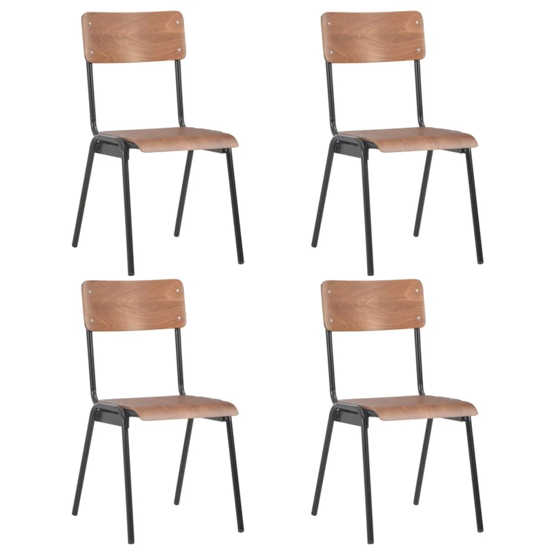 Set de 4 chaises de salle à manger design classique contreplaqué marron solide et acier DEC025636