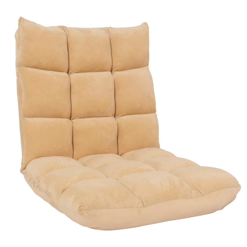 Chaise de sol coussin de sol dossier réglable sur 6 positions de relaxation cadre stable velours beige 04_0006361