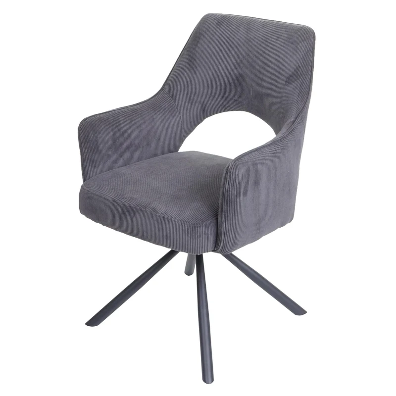 Chaise de salle à manger fauteuil rotatif en tissu velours côtelé gris foncé 04_0006332