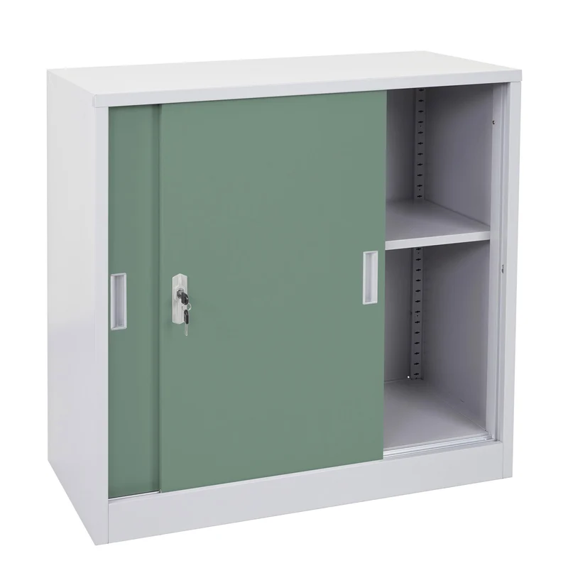 Armoire de bureau en acier avec portes coulissantes verrouillables 90x90x45 cm vert 04_0006410