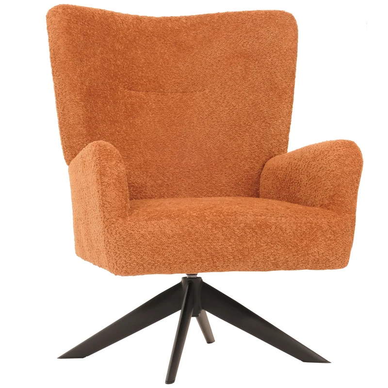 Chaise lounge fauteuil cocktail rembourrée relaxation pivotante tissu chenille terre cuite 04_0006398
