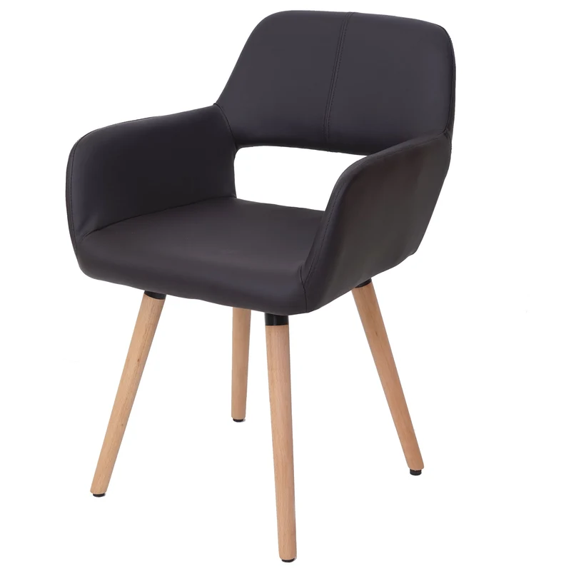 Chaise de salle à manger design rétro assise en PVC marron pieds clairs 04_0006302