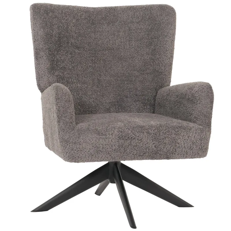 Chaise lounge fauteuil cocktail rembourrée relaxation pivotante tissu chenille gris foncé 04_0006397