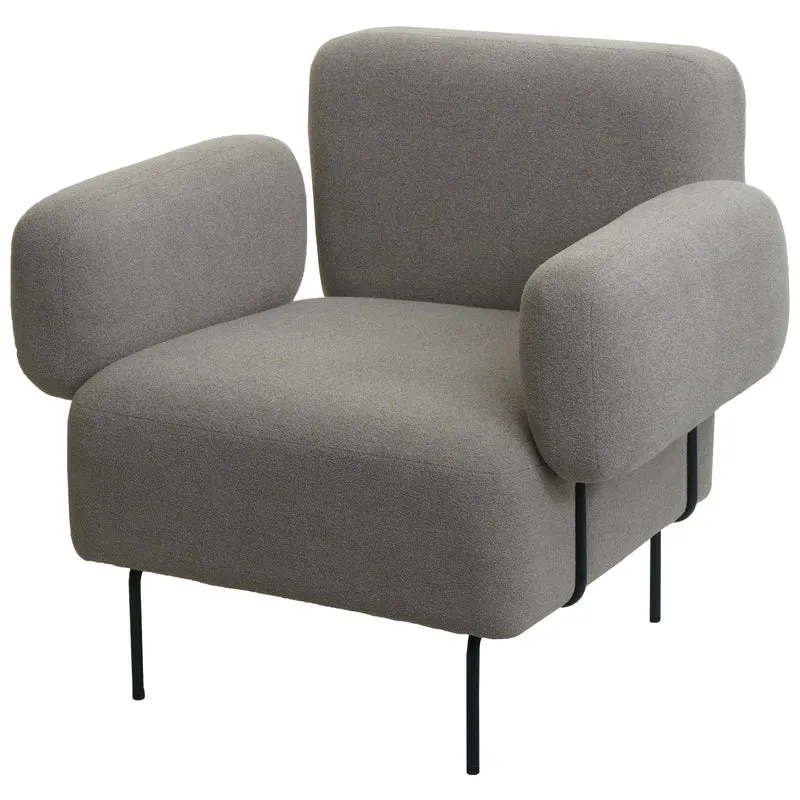 Chaise longue fauteuil cocktail rembourré avec accoudoirs en tissu bouclé gris et métal 04_0006392