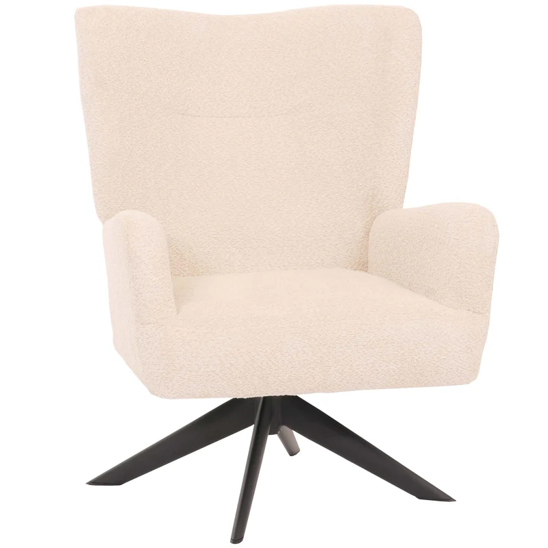 Chaise lounge fauteuil cocktail rembourrée relaxation pivotante tissu crème-beige et métal 04_0006396