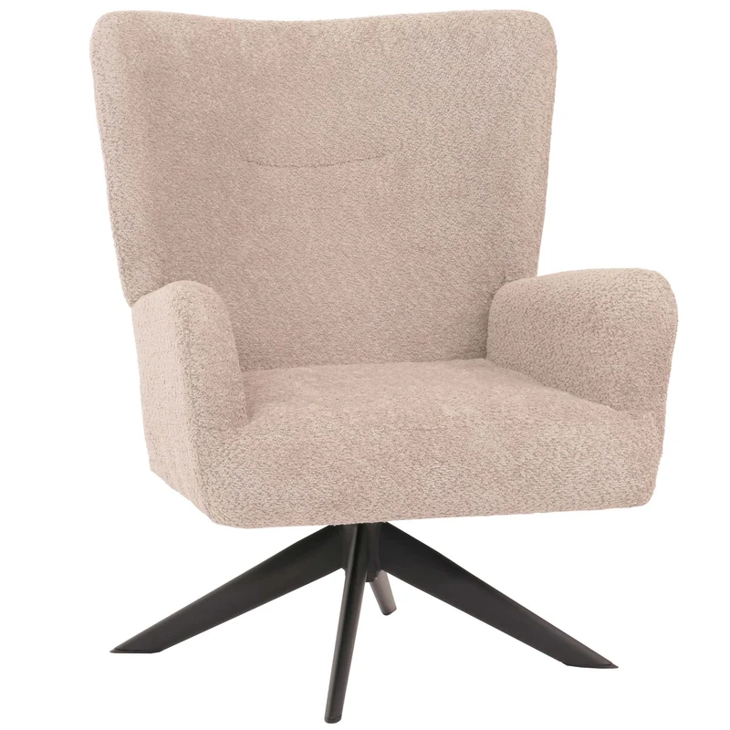 Chaise lounge fauteuil cocktail rembourrée relaxation pivotante tissu chenille taupe et métal 04_0006378