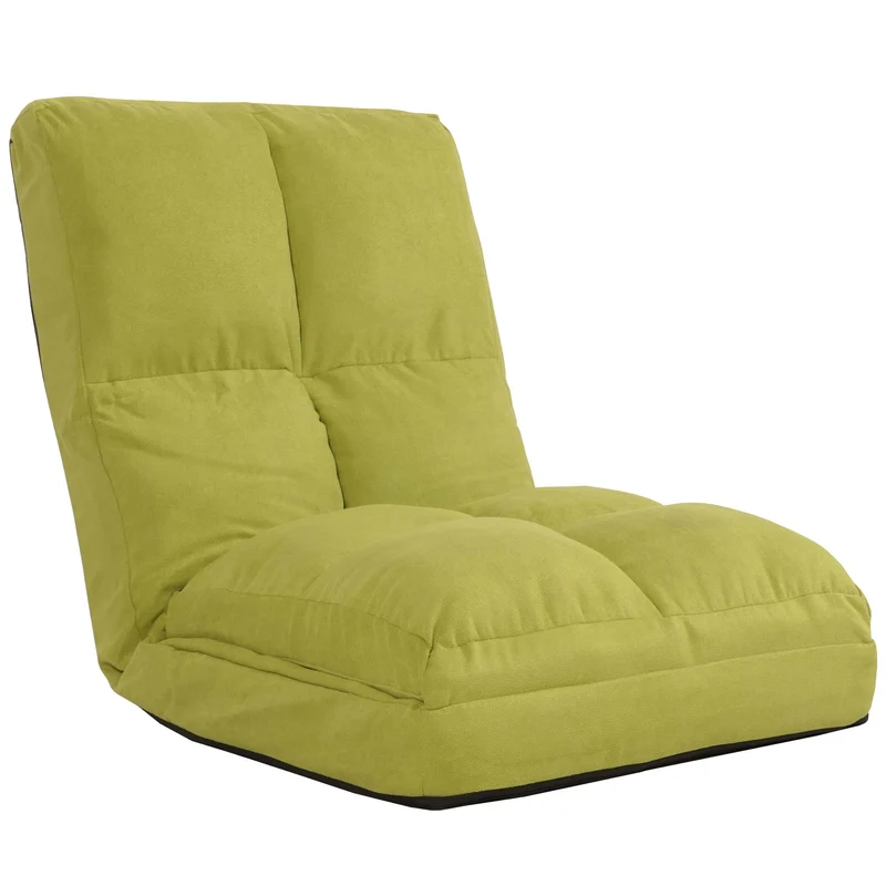 Chaise de sol avec fonction relaxation dossier réglable en 4 directions cadre en acier velours vert 04_0006375