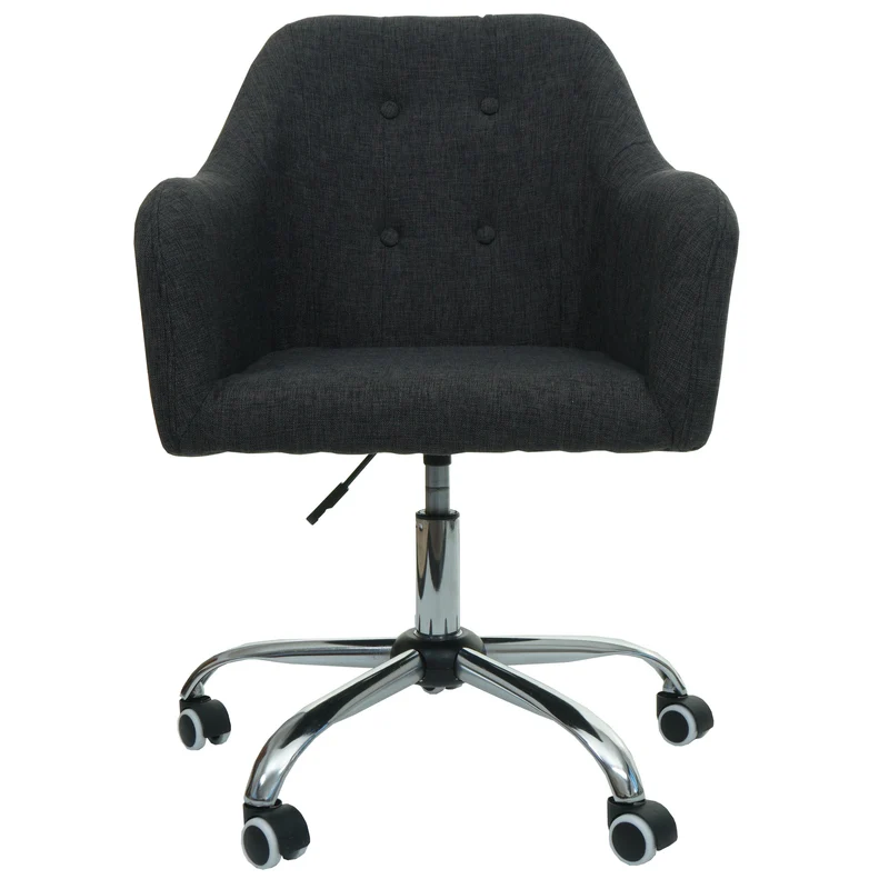 Chaise de bureau pivotante avec accoudoir hauteur réglable en tissu gris foncé boutons décoratifs 04_0006231