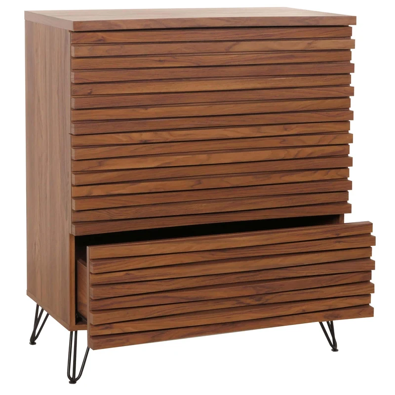 Commode avec trois tiroirs spacieux en bois massif manguier métal 94x80x45 cm aspect noyer 04_0006525