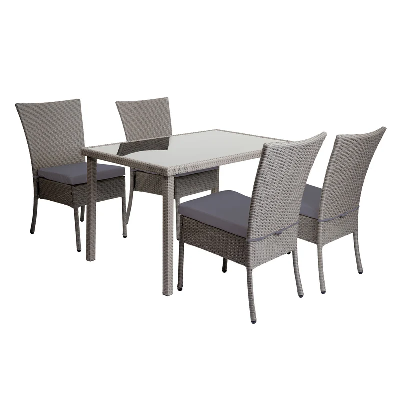 Ensemble table et 4 fauteuils de jardin en polyrotin gris foncé coussins gris foncé 04_0006766