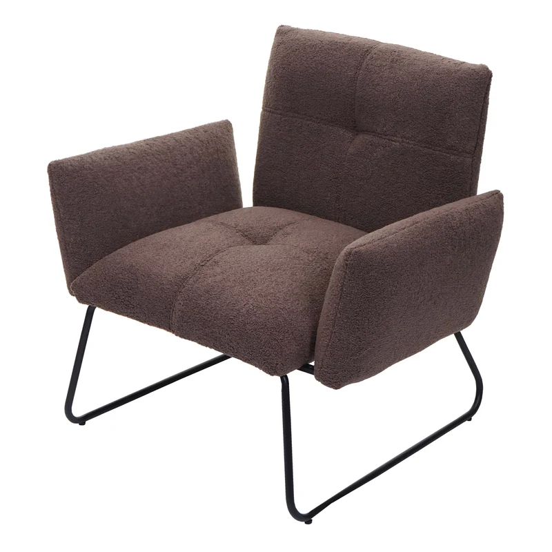 Fauteuil lounge cocktail assise extra large en tissu bouclé marron 04_0006856