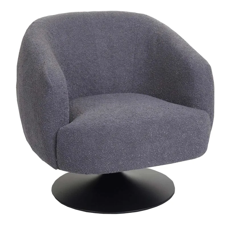 Fauteuil lounge cocktail pivotant coins et bords arrondis en tissu bouclé gris foncé et métal 04_0006852