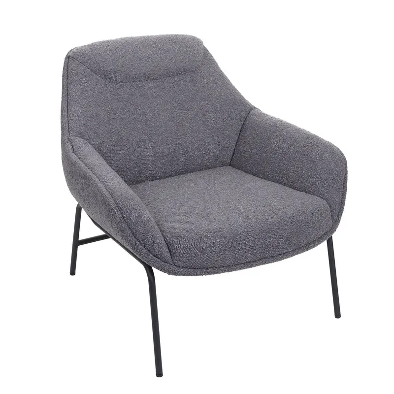 Fauteuil lounge relaxation siège extra large en tissu bouclé gris foncé et métal 04_0006855