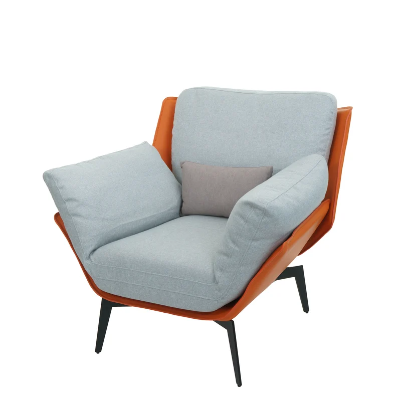 Fauteuil lounge chaise de cocktail rembourrée relaxation en PVC terre cuite et tissu gris métal noir 04_0006839