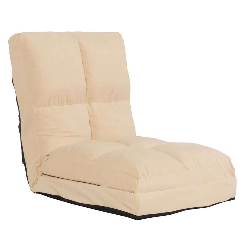 Chaise de sol avec fonction relaxation dossier réglable en 4 directions cadre en acier velours beige 04_0006371