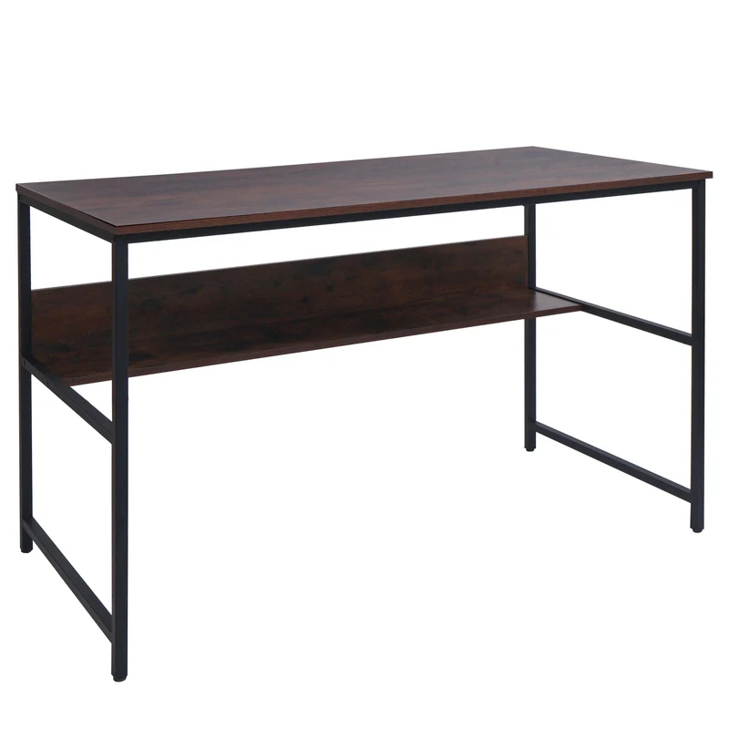 Bureau table d'ordinateur espace de rangement sous le plateau de table 120x60 cm en MDF marron et métal 04_0006062