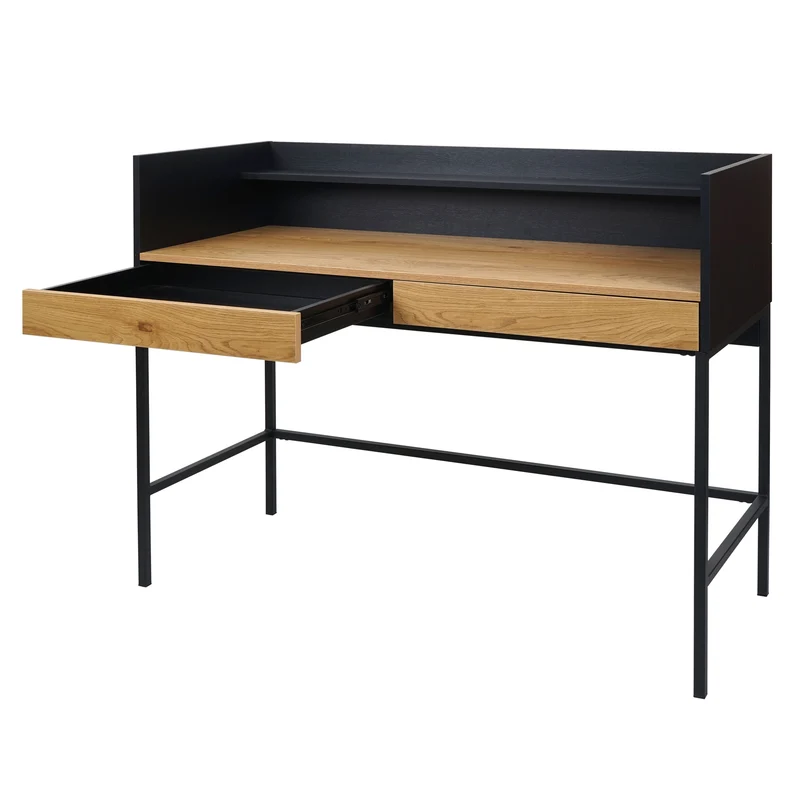 Bureau table d'ordinateur avec 2 tiroirs et espace de rangement 120x50 cm MDF aspect chêne et métal 04_0006056