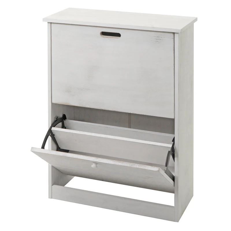 Meuble à chaussures 81x60x25 cm MDF blanc vieilli 04_0005895