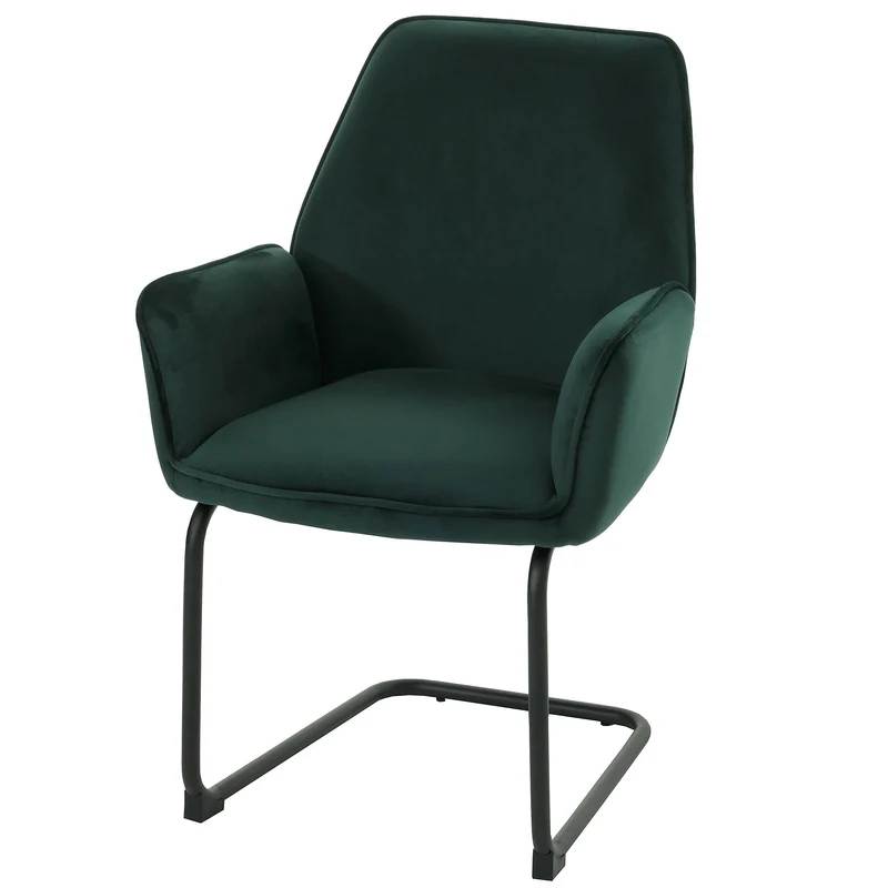 Chaise de salle à manger avec accoudoirs assise en tissu vert 04_0006298