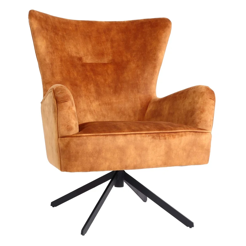 Chaise longue chaise de cocktail rembourrée relaxation assise rotative design vintage velours doré-marron et métal 04_0006390
