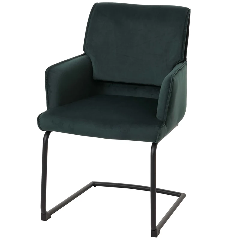 Chaise de salle à manger avec accoudoirs assise en tissu vert 04_0006271