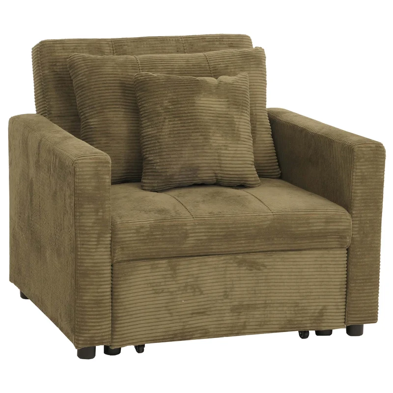 Fauteuil-lit lit d'appoint relaxation dossier réglable surface de couchage 197x100 cm tissu velours côtelé vert 04_0006255