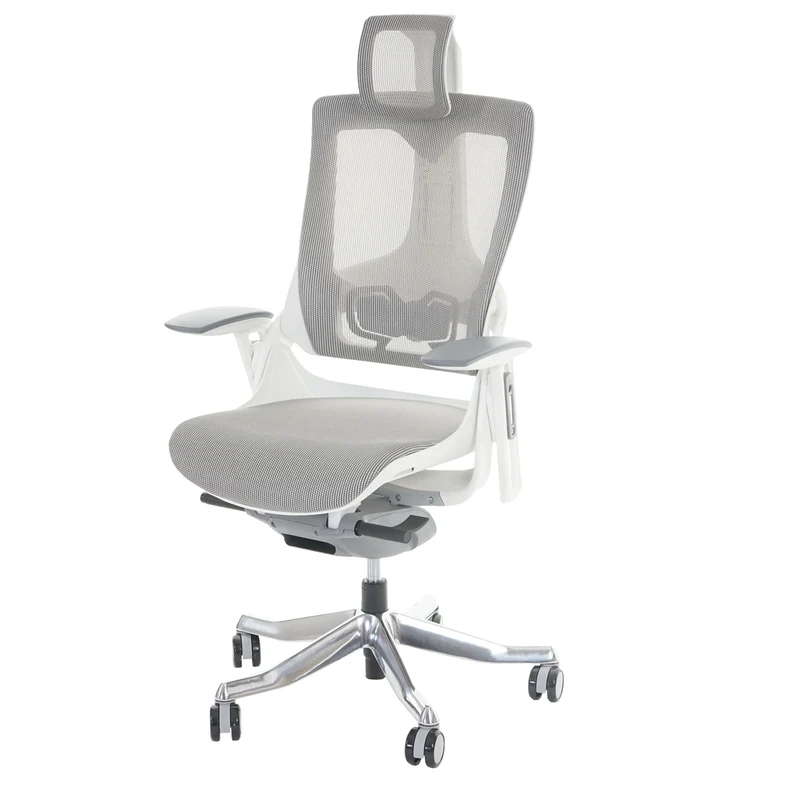 Fauteuil de bureau ergonomique soutien lombaire siège pivotant et réglable revêtement en maille blanc-gris 04_0006235