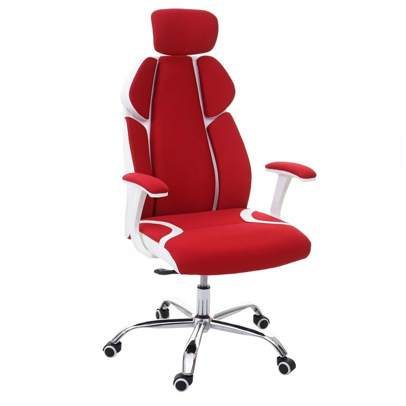 Fauteuil de bureau pivotant mécanisme à bascule dossier accoudoirs en tissu + PVC rouge/blanc 04_0006206