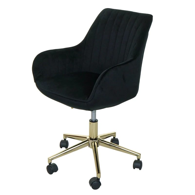 Chaise de bureau pivotante assise en velours noir avec accoudoir base dorée 04_0006208