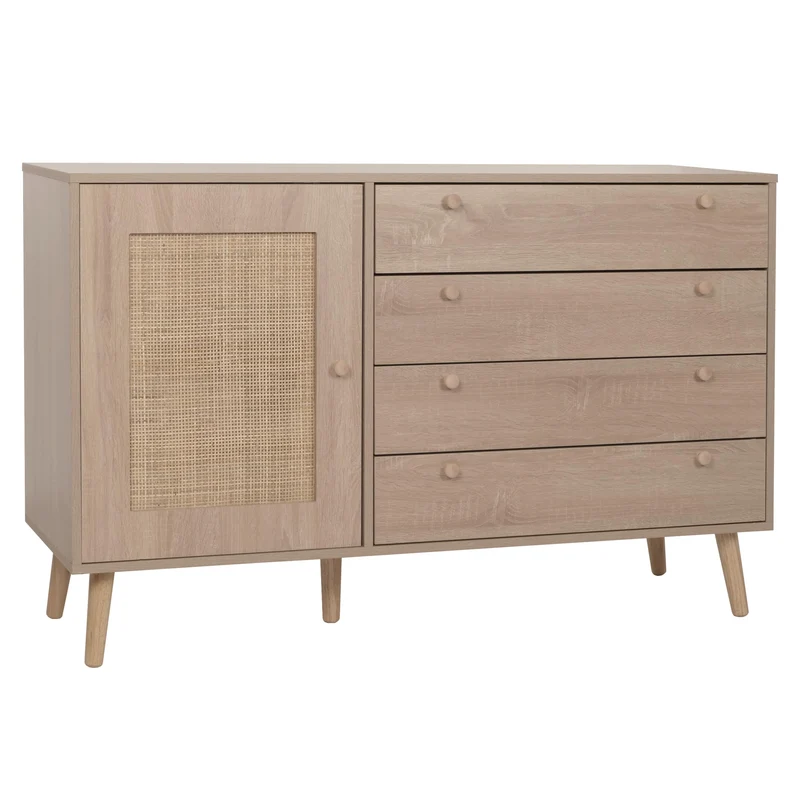 Buffet avec compartiment de rangement en kubu bois de rotin mélaminé aspect chêne 04_0005993