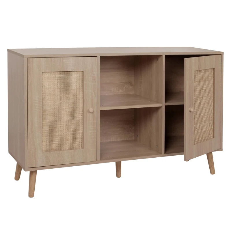 Buffet avec compartiments de rangement deux portes en kubu bois de rotin mélaminé aspect chêne 04_0005992