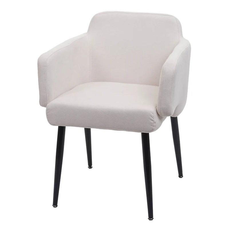 Chaise de salle à manger rembourrée avec accoudoirs tissu/textile métal blanc crème 04_0006340
