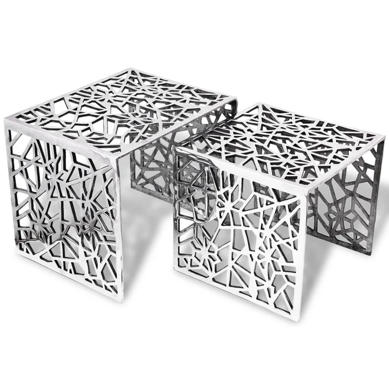 Set de 2 tables basse d'appoint carrée en aluminium argenté DEC031476
