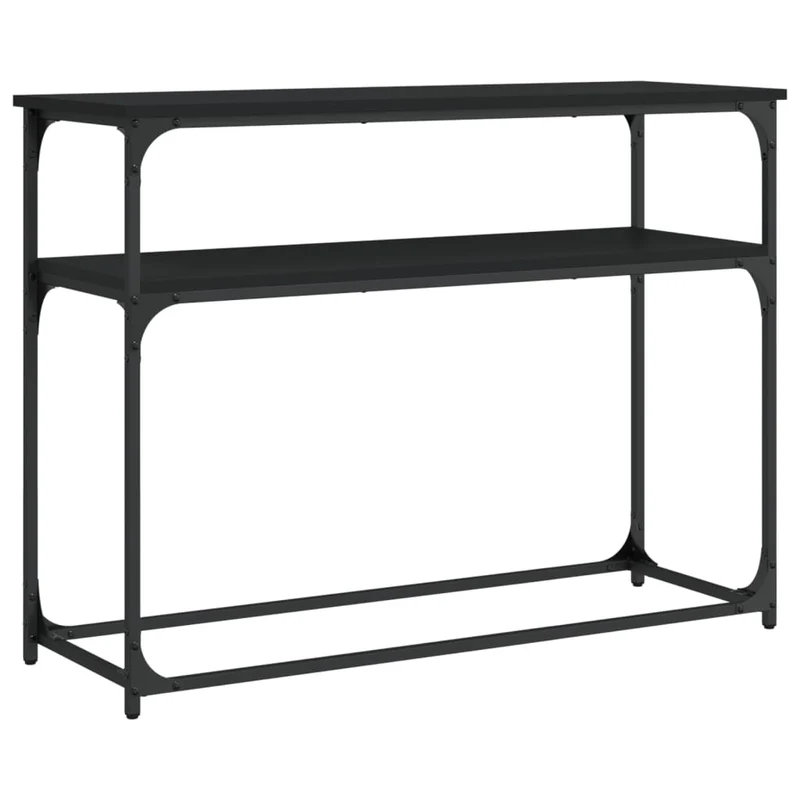 Table d'appoint console pratique avec étagères de rangement 100 x 35,5 x 75 cm bois d'ingénierie et métal noir DEC032073