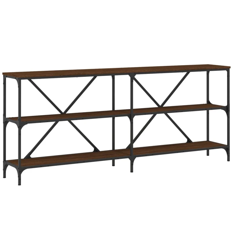 Table d'appoint console pratique avec étagères de rangement 180 x 30 x 75 bois d'ingénierie marron et fer DEC031869