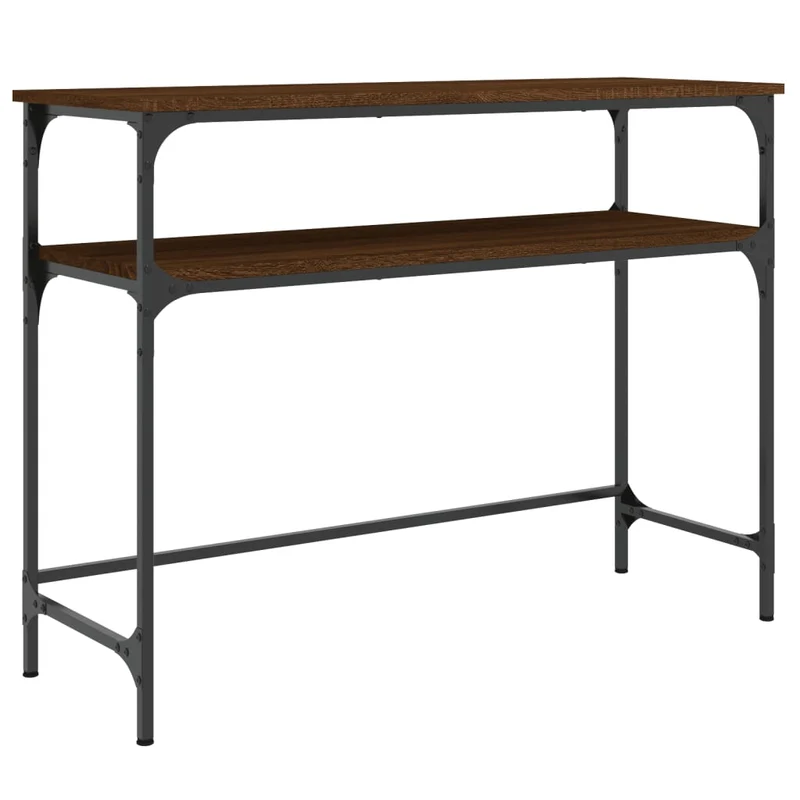 Table d'appoint console pratique avec étagères de rangement 100 x 35,5 x 75 cm bois d'ingénierie maron et métal DEC031840
