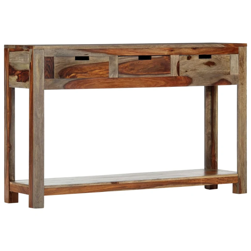 Table console avec 3 tiroirs 120 x 30 x 75 cm bois massif gris DEC031623